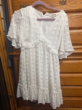 Listicle White Swiss Dot Ruffle Mini Dress